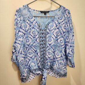 ZAC and Rachel women's blue floral Light Weight tie front blouse PL